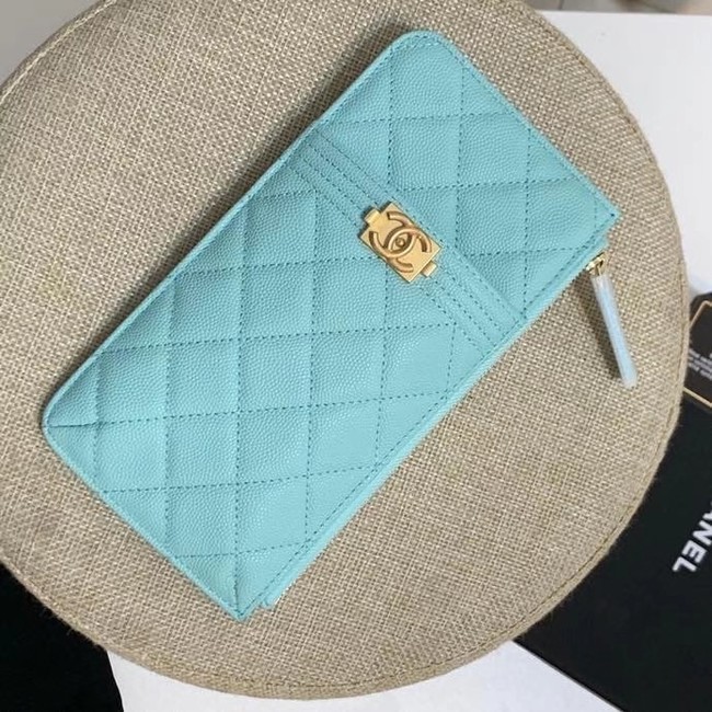 BOY CHANEL Calfskin Leather Card packet AP1482 light blue