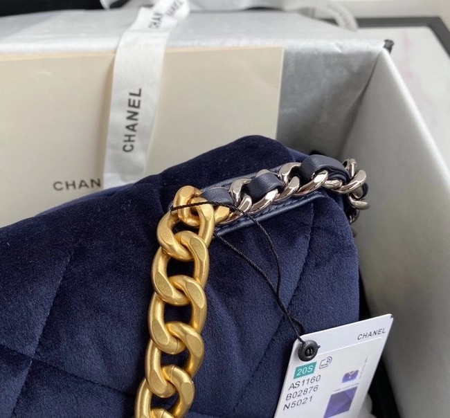 Chanel 19 flap bag velvet AS1160 Royal Blue