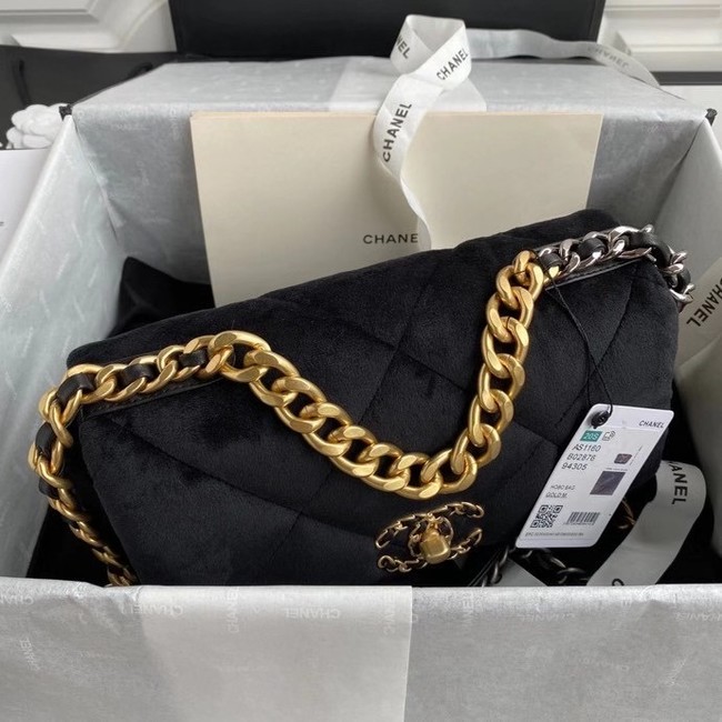 Chanel 19 flap bag velvet AS1160 black