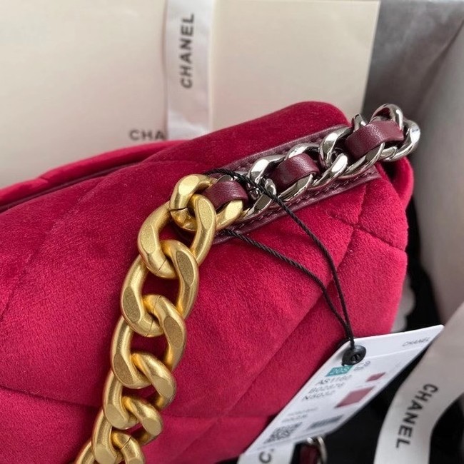 Chanel 19 flap bag velvet AS1160 red