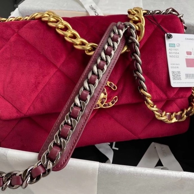 Chanel 19 flap bag velvet AS1161 red