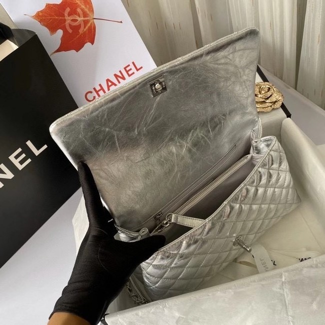 Chanel Flap Bag with Top Handle A92991 silver