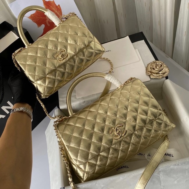 Chanel Small Flap Bag with Top Handle 92990 GOLD