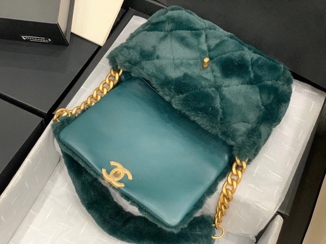 Chanel flap bag Shearling Lambskin & Gold-Tone Metal AS2240 green