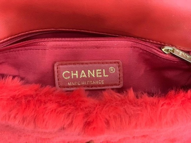 Chanel flap bag Shearling Lambskin & Gold-Tone Metal AS2240 red