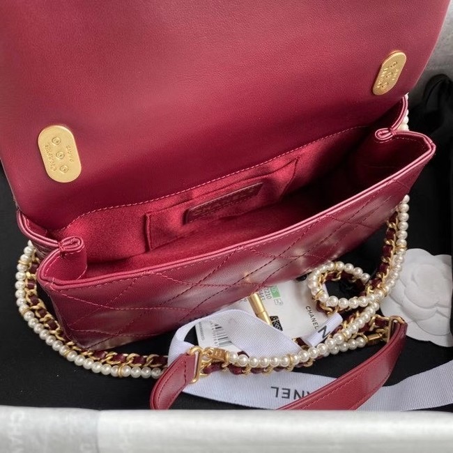 Chanel small flap bag Lambskin & Gold-Tone Metal AS2210 Burgundy