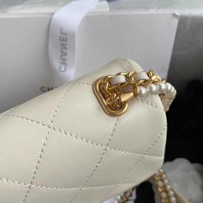 Chanel small flap bag Lambskin & Gold-Tone Metal AS2210 white