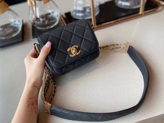 Chanel small flap bag Lambskin & Gold-Tone Metal AS2051 black