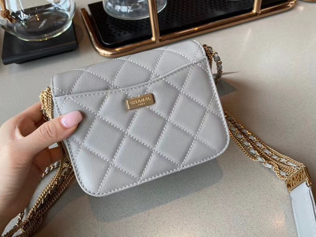 Chanel small flap bag Lambskin & Gold-Tone Metal AS2051 grey