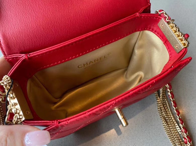 Chanel small flap bag Lambskin & Gold-Tone Metal AS2051 red