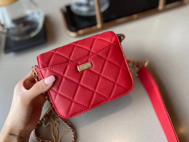 Chanel small flap bag Lambskin & Gold-Tone Metal AS2051 red