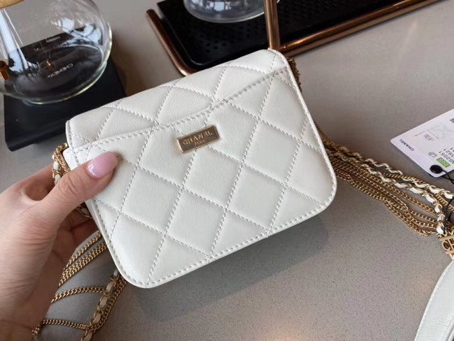 Chanel small flap bag Lambskin & Gold-Tone Metal AS2051 white