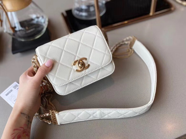 Chanel small flap bag Lambskin & Gold-Tone Metal AS2051 white