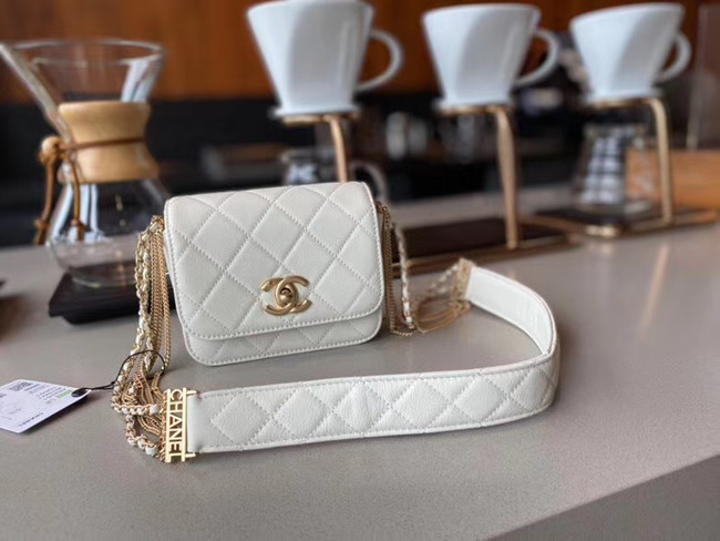 Chanel small flap bag Lambskin & Gold-Tone Metal AS2051 white