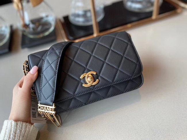 Chanel small flap bag Lambskin & Gold-Tone Metal AS2052 black