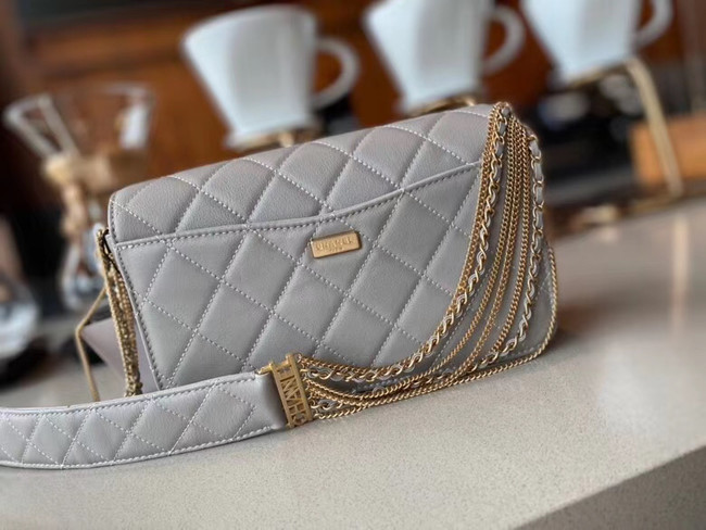 Chanel small flap bag Lambskin & Gold-Tone Metal AS2052 grey