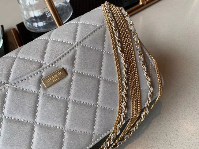 Chanel small flap bag Lambskin & Gold-Tone Metal AS2052 grey