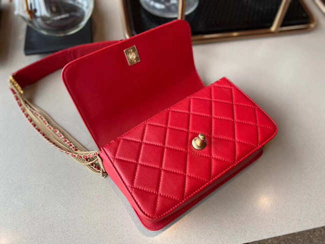 Chanel small flap bag Lambskin & Gold-Tone Metal AS2052 red