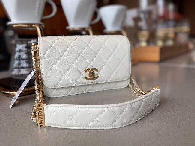 Chanel small flap bag Lambskin & Gold-Tone Metal AS2052 white