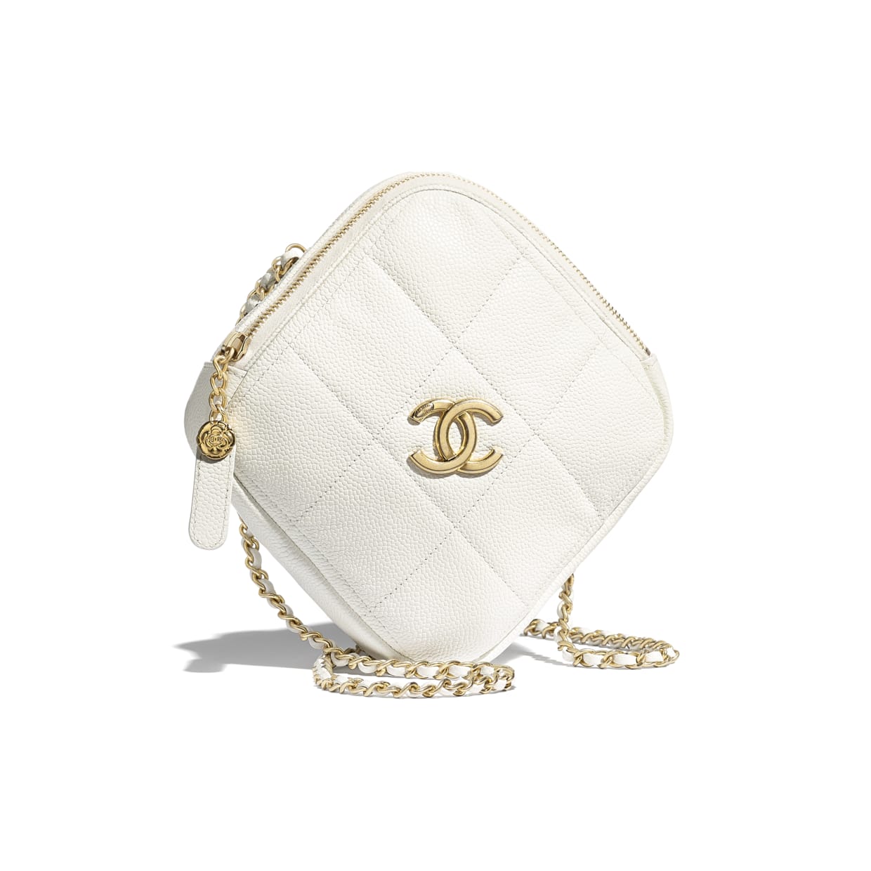 Chanel small diamond bag Grained Calfskin & Gold-Tone Metal AS2201 White