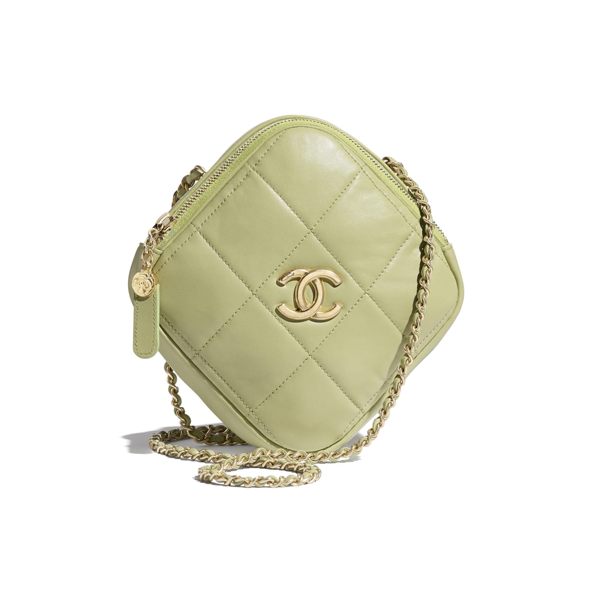 Chanel small diamond bag Grained Calfskin & Gold-Tone Metal AS2201 green