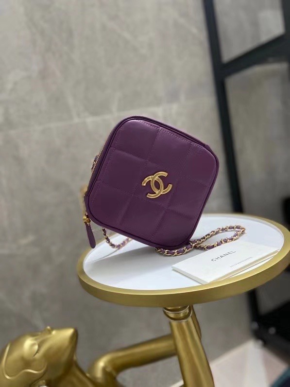 Chanel small diamond bag Grained Calfskin & Gold-Tone Metal AS2201 purple