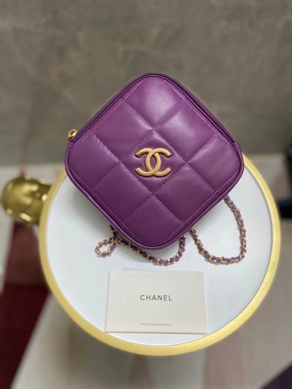 Chanel small diamond bag Grained Calfskin & Gold-Tone Metal AS2201 purple