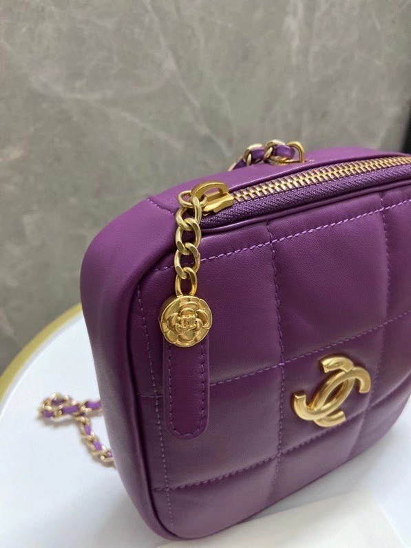 Chanel small diamond bag Grained Calfskin & Gold-Tone Metal AS2201 purple