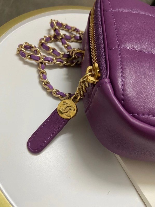 Chanel small diamond bag Grained Calfskin & Gold-Tone Metal AS2201 purple