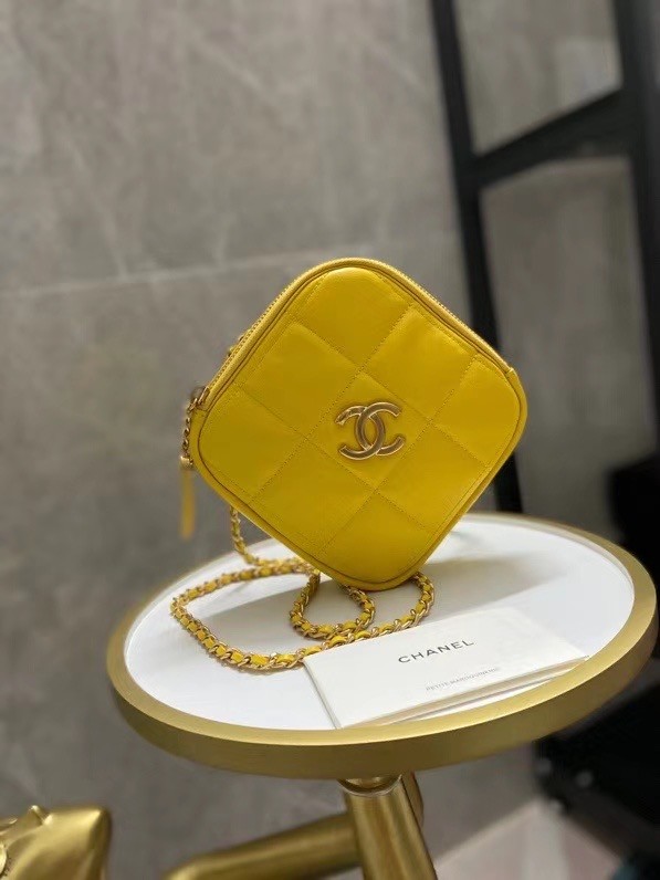 Chanel small diamond bag Grained Calfskin & Gold-Tone Metal AS2201 yellow