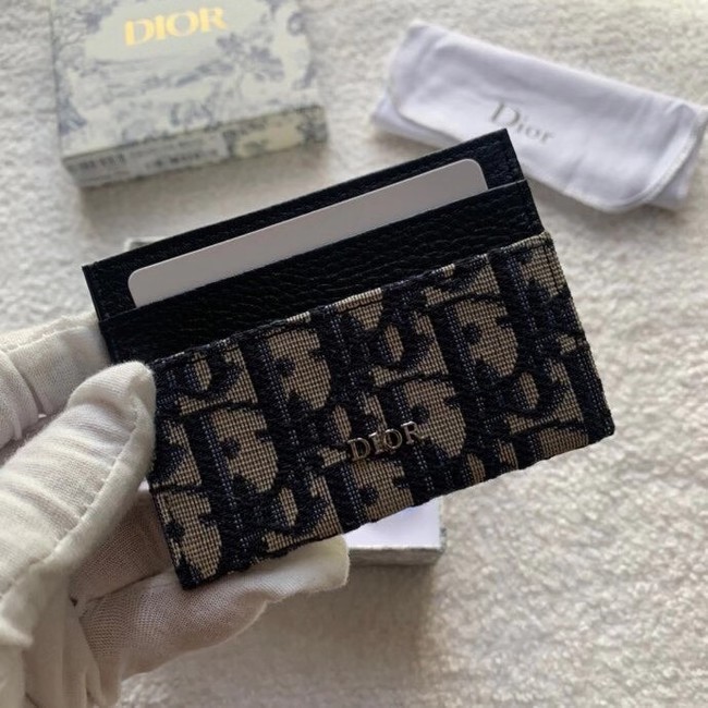 Dior 30 MONTAIGNE FLAT CARD HOLDER Blue Dior Oblique Jacquard S2098