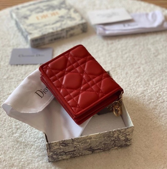 MINI LADY DIOR WALLET Cannage Lambskin S0178 red