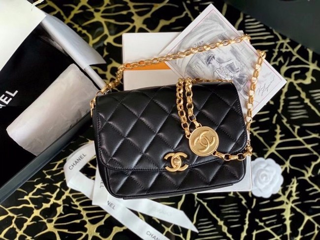 Chanel small flap bag Lambskin & Gold-Tone Metal AS2189 black