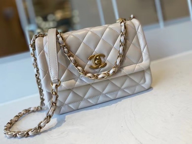 Chanel flap bag Calfskin & Gold-Tone Metal AS2055 white