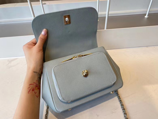 Chanel small flap bag Calfskin & Gold-Tone Metal A93749 light blue