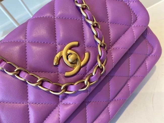 Chanel flap bag Calfskin & Gold-Tone Metal AS2055 purple