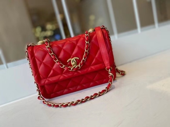 Chanel flap bag Calfskin & Gold-Tone Metal AS2055 red