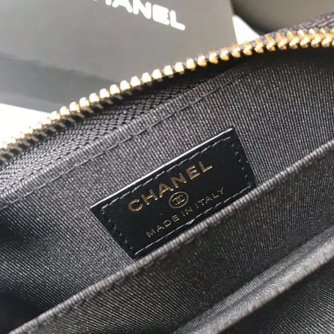 CHANEL 19 Grained Calfskin & Gold-Tone Metal Wallet AP1842 black