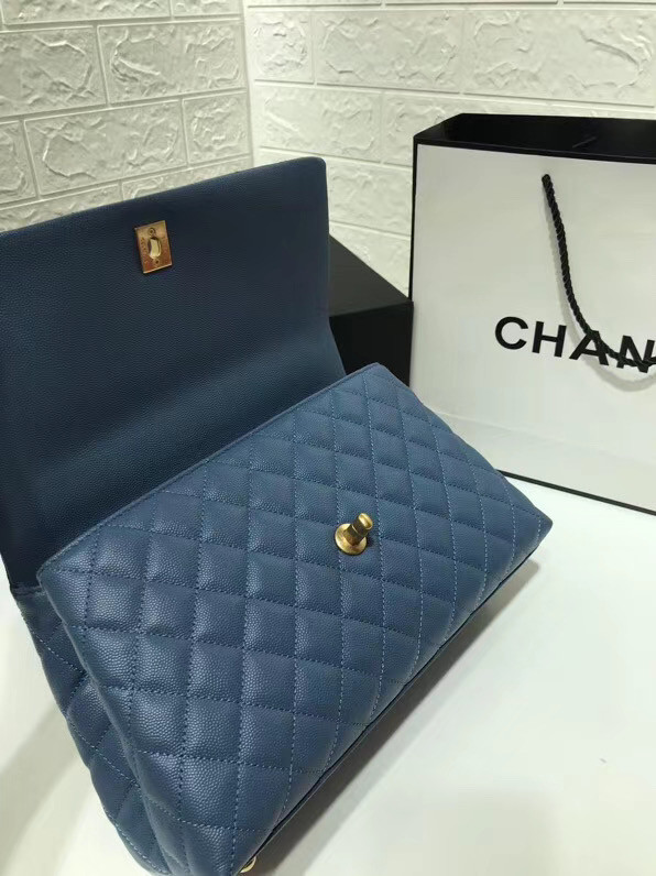 Chanel flap bag with Burgundy top handle A92991 Blue