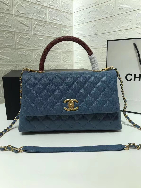 Chanel flap bag with Burgundy top handle A92991 Blue