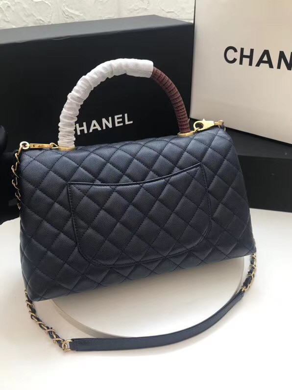 Chanel flap bag with Burgundy top handle A92991 dark Blue