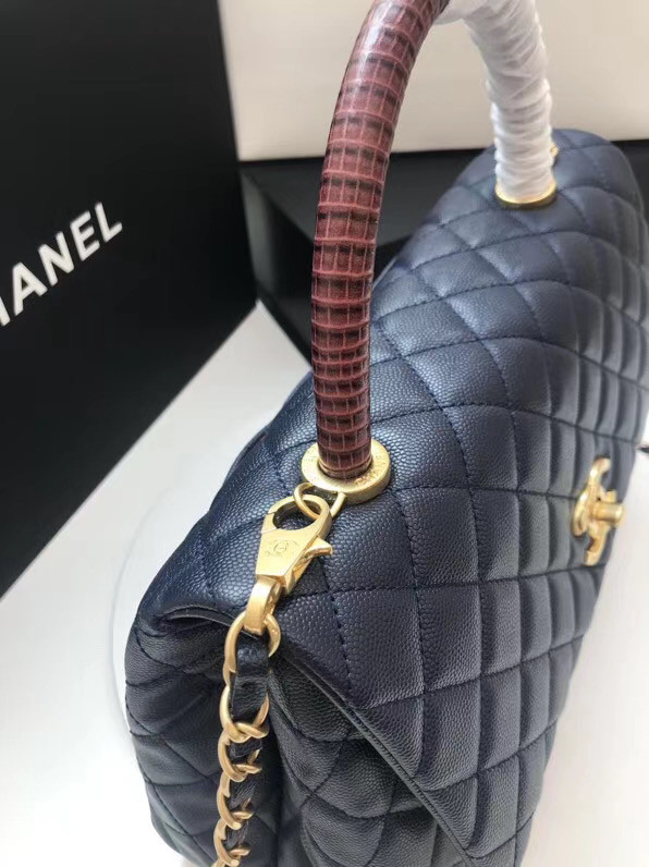 Chanel flap bag with Burgundy top handle A92991 dark Blue