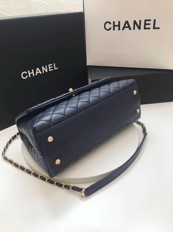 Chanel flap bag with Burgundy top handle A92991 dark Blue