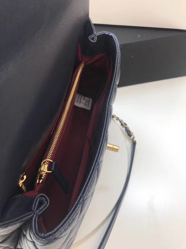 Chanel flap bag with Burgundy top handle A92991 dark Blue