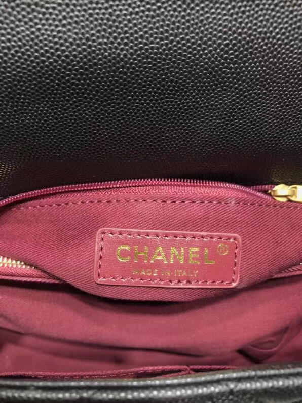 Chanel flap bag with red top handle A92991 black