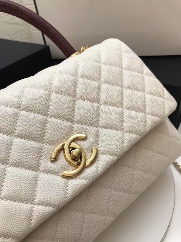 Chanel flap bag with red top handle A92991 white