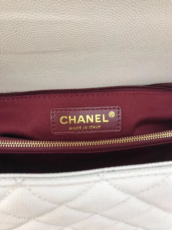 Chanel flap bag with red top handle A92991 white