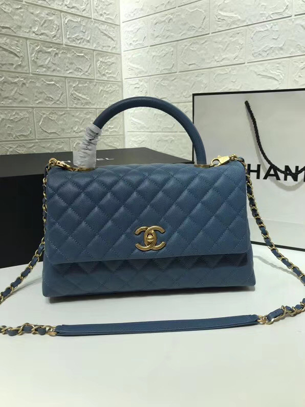 Chanel flap bag with top handle A92991 Blue