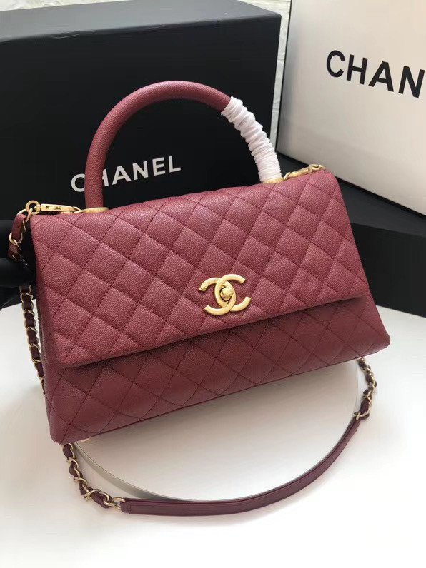 Chanel flap bag with top handle A92991 Burgundy