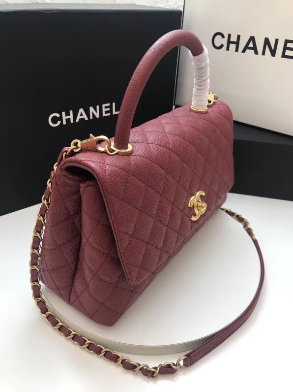 Chanel flap bag with top handle A92991 Burgundy